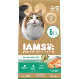 IAMS ProActive Health Adult Long Hair Dry Cat Food Chicken  Salmon, 1ea/6 lb