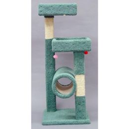 North American Pet Tree with Tunnel and Shelves Cat Tree Turquoise, Beige 54 in