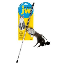 JW Pet Cataction Feather Ball Wand Cat Toy Black, White One Size