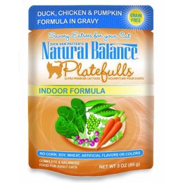 Natural Balance Pet Foods Platefulls Indoor Duck, Chicken & Pumpkin in Gravy Cat Wet Food 3 oz 24 Pack