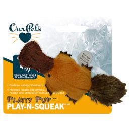 OurPets Play N Squeak Platty Pup Catnip Toy Brown Small