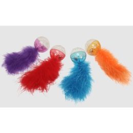 Multipet Lattice Ball with Feather Cat Toy Assorted 5 in 2 Pack