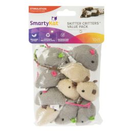 SmartyKat Skitter Critters Mice Catnip Toy Grey, Tan 10 Count Value Pack